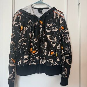 Adidas Black and Orange Floral Bomber Jacket